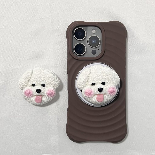 Niedriger 3D-Hundekopf mit herausgestreckter Zunge als Handyhalterung Griptok für iPhone 17 Pro Max - Bild 1