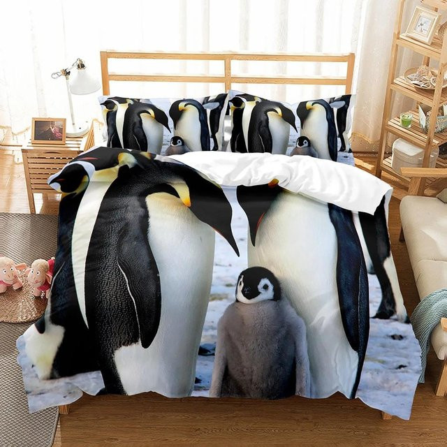 Bettbezug-Set mit Pinguin-Muster für Kinder, 3-teilig aus Polyester, Mehrfarbig, B/H: 70 x 133 cm - Bild 1
