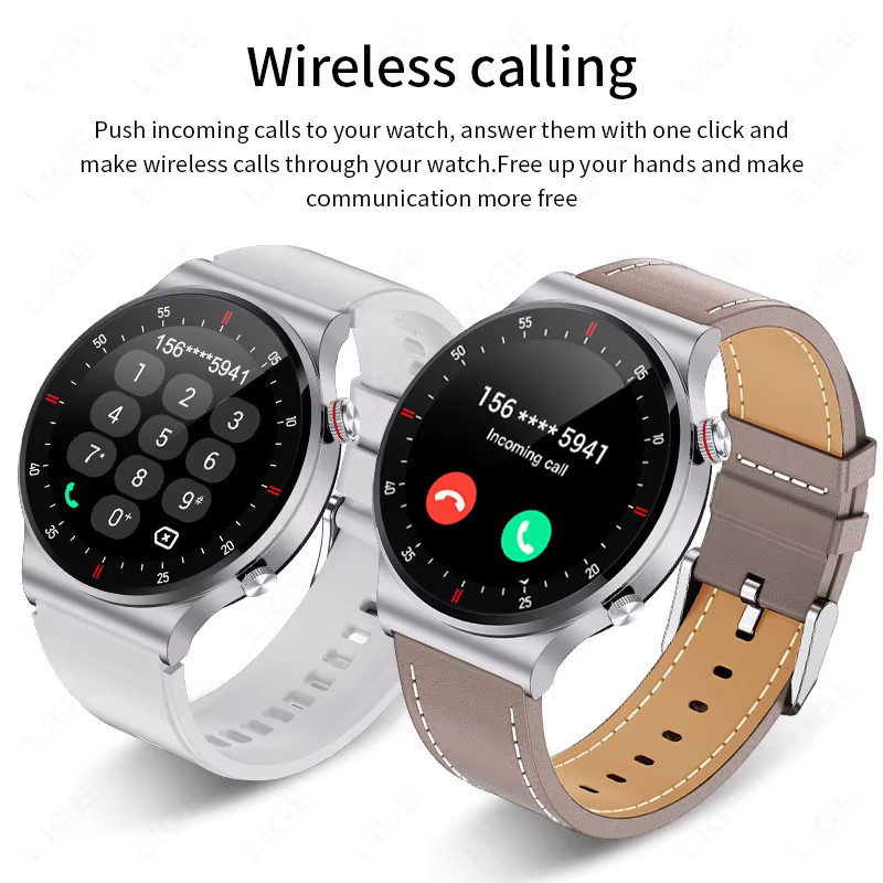 LIGE Smartwatch, NFC, Bluetooth, Leder, Schwarz, Herren - Bild 5