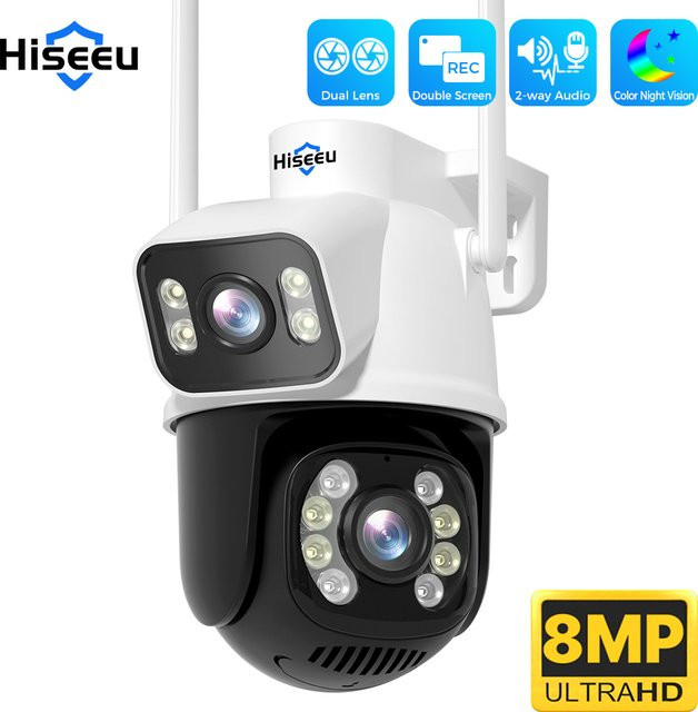 Hiseeu 4K 8MP Dual-Objektiv WLAN-Überwachungskamera mit 4X Digitalzoom, KI-Menschenerkennung und PTZ-Funktion, kabellose Outdoor-Sicherheitskamera in Weiß - Bild 1