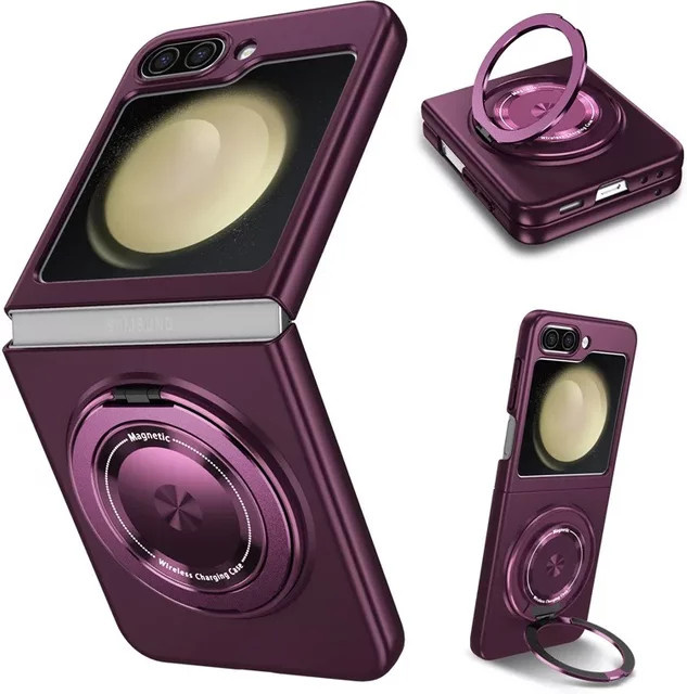 Magnetische Ring-Ständer Schutzhülle für Samsung Galaxy Z Flip 6, Z Flip 5, Z Flip 4 und Z Flip 3 in Schwarz und Lila - Bild 1