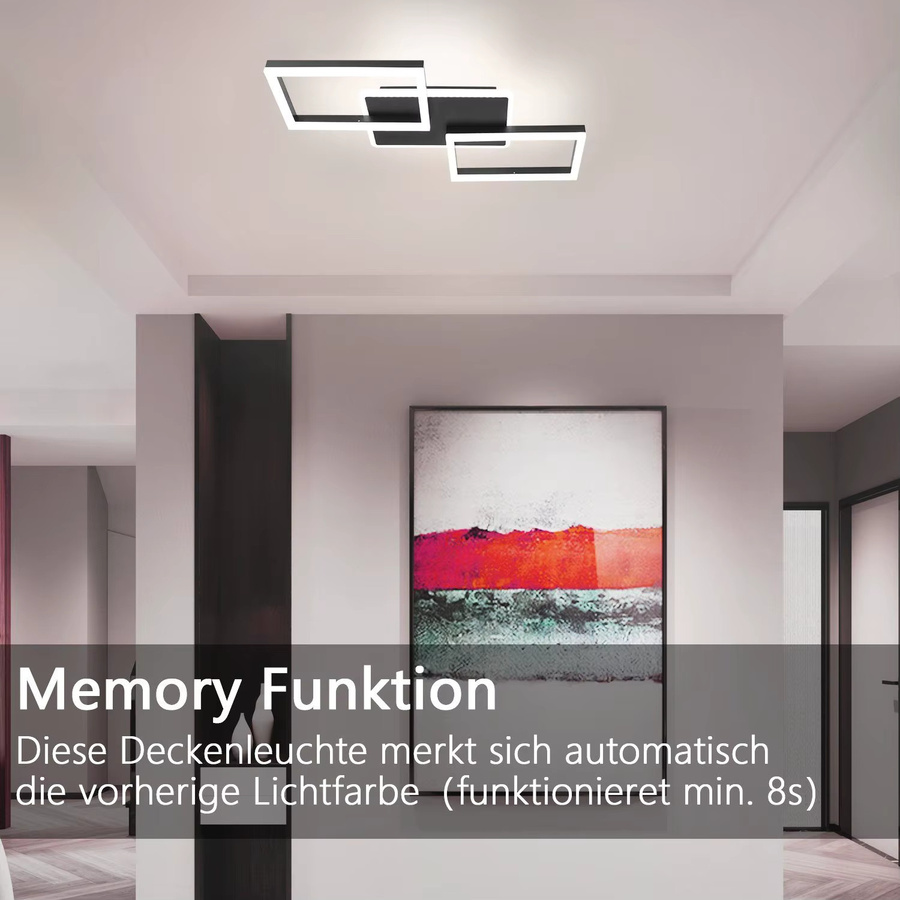 Cliheet LED-Deckenleuchte in Schwarz mit 3 Rahmen, dimmbar und mit Fernbedienung, modern und rechteckig für Wohnzimmer und Schlafzimmer - Bild 2