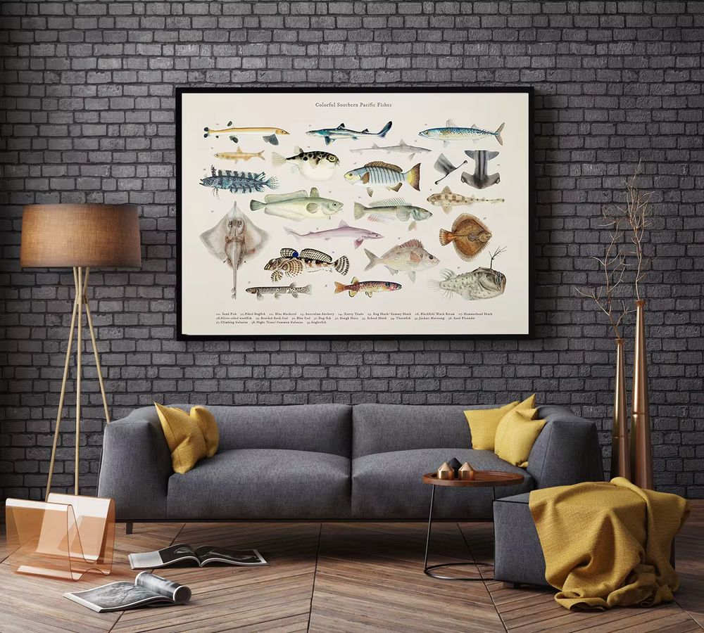 Stillness Stories Vintage Leinwand Poster mit buntem Meeresleben und Fischen aus dem Südlichen Pazifik, rahmenlose Wandmalerei Illustration - Bild 3