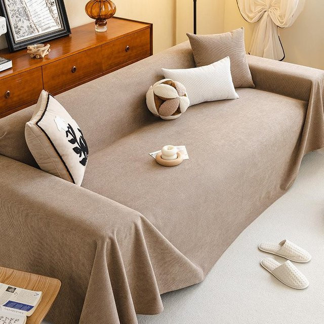 BC-Warm Home Wasserdichtes Sofatuch mit Streifenmuster in Beige, Rutschfester Chenille-Sofabezug, B/T: 180 x 130 cm - Bild 1