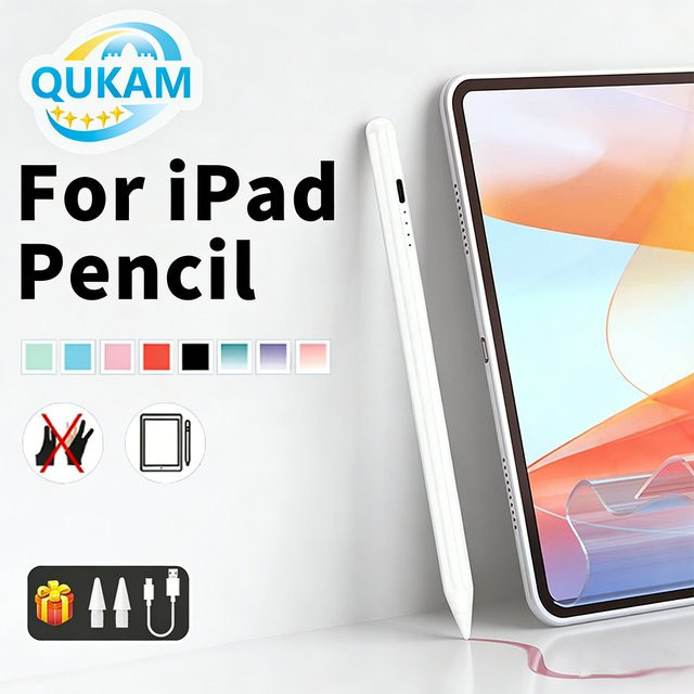qukam Magnet-Stylus-Stift mit Handballenerkennung für Apple Pencil kompatibel mit iPad Air Mini Pro in Weiß - Bild 1