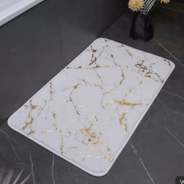 Rutschfeste Badematte Mohamedк Diego in Weißgold mit Marmor-Design - Bild 1