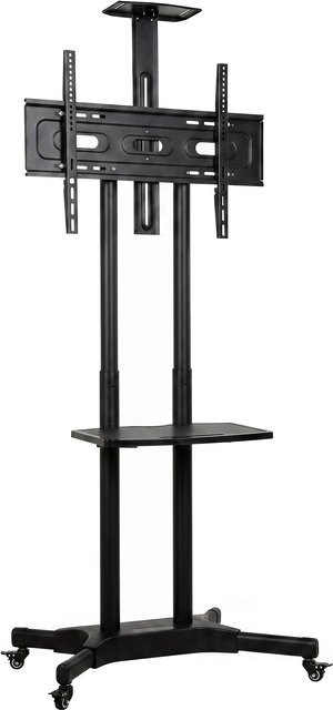 HOMCOM TV Ständer Rollbar für 32-75 Zoll Fernseher, Höhenverstellbarer Fernsehständer mit 2 Ablagen und feststellbaren Rollen, Schwarz - Bild 1