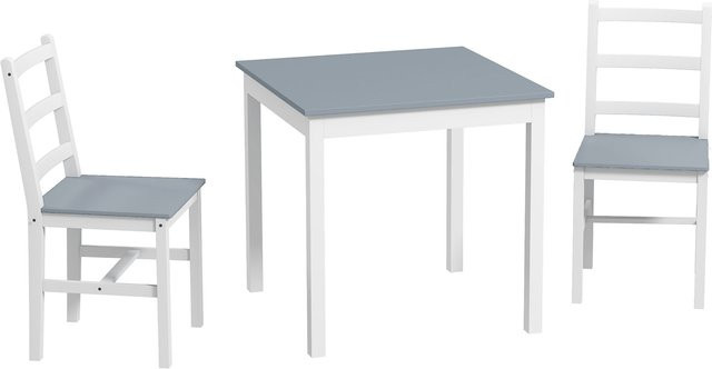 HOMCOM Essgruppe 3er-Set aus Kiefernholz in Grau und Weiß mit Esstisch und 2 Stühlen - Bild 1