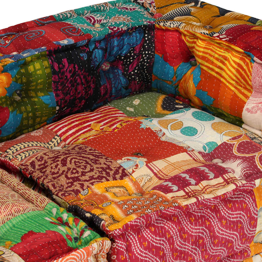 vidaXL Modularer 4-Sitzer Pouf Patchwork Stoff Multicolour B/T/H: 140 x 262 x 58 cm - Bild 5