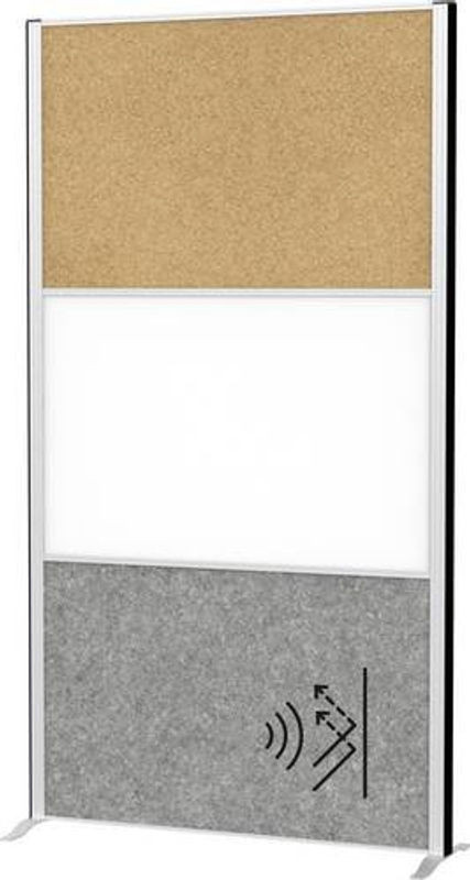 MAULconnecto Stellwandsystem mit Whiteboard, Akustikvlies und Kork, silber, H 180 cm x B 100 cm - Bild 1