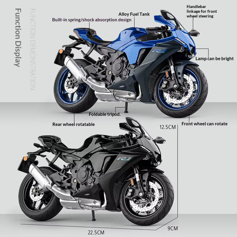 Maisto Yamaha R1 Motorradmodell, 1:9, Metall, Schwarz - Bild 2