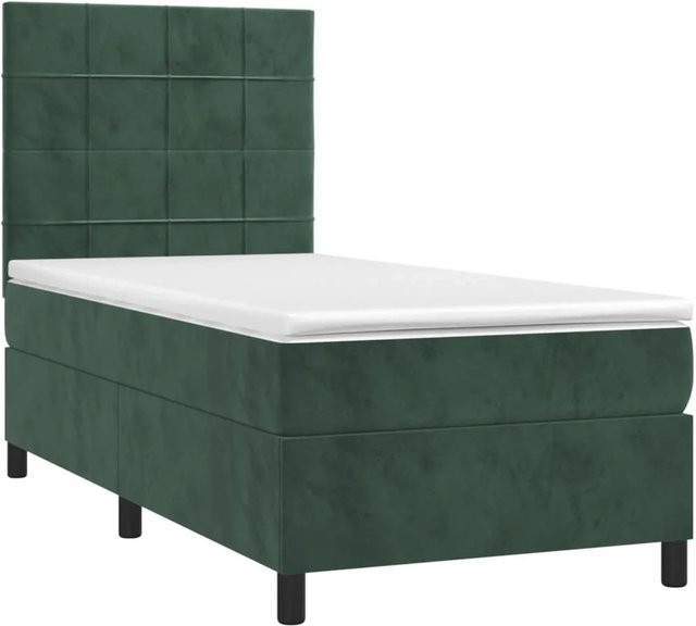 vidaXL Boxspringbett mit Matratze in Dunkelgrün aus Samt mit LED-Unterbettbeleuchtung und USB-Ladeanschluss, B/T/H: 90 x 190 x 128 cm - Bild 1