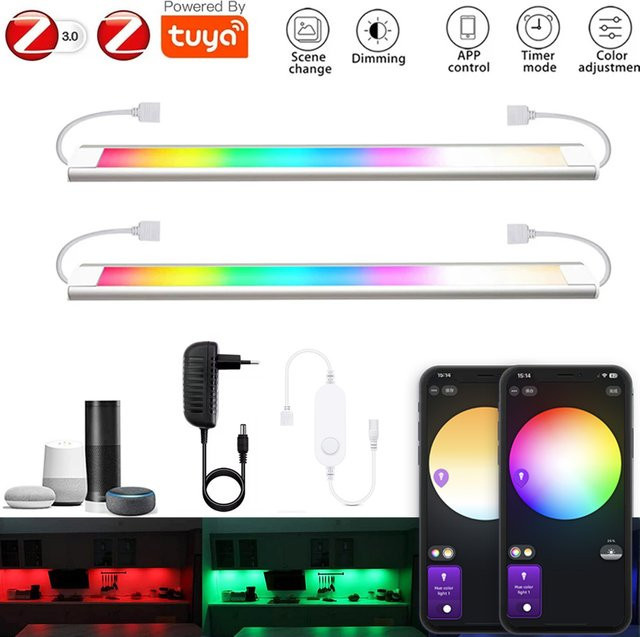 YSRSAI Zigbee Tuya Smart LED-Streifen Set mit RGBWW-Farben und Dimmer-Steuerung für Küchenschrank, Kleiderschrank oder Nachtlicht, Länge: 30 cm, Spannung: 12V - Bild 1