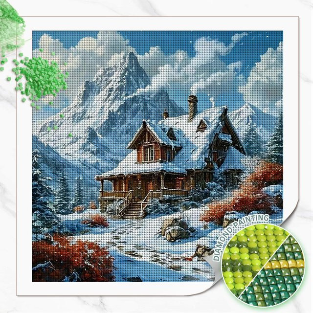 Huacan 5D DIY Diamantmalerei Winter Berghaus Landschaft Mosaik Set in Multicolour, Breite: 20 cm, Höhe: 20 cm - Bild 1