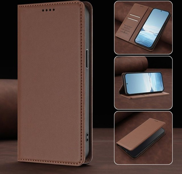 Magnetische Lederhülle als Geldbörse für Motorola Moto Edge Serie (Edge 70, 60, 50, 40, 30 Pro Fusion Neo Stylus Ultra) in Braun - Bild 1