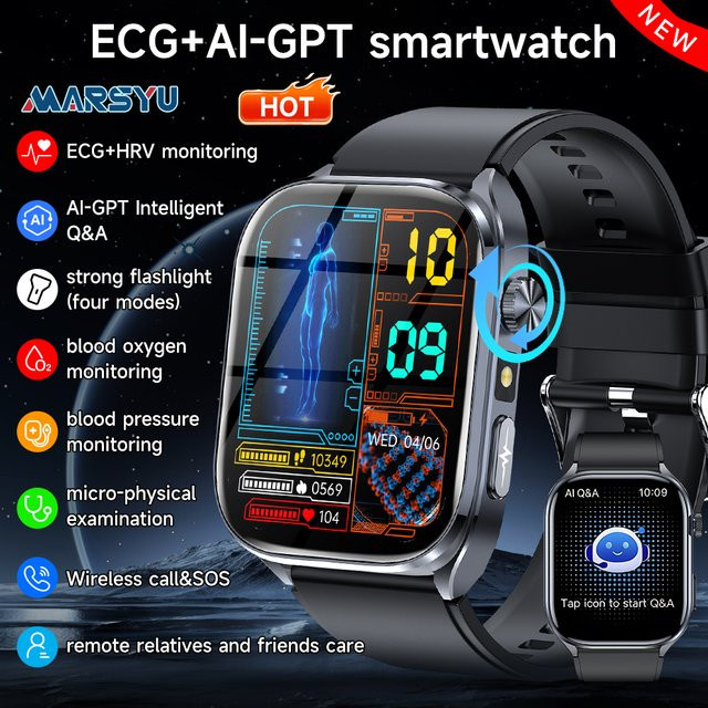 Marsyu Smartwatch, Schwarz, Silikon, Unisex - Bild 1