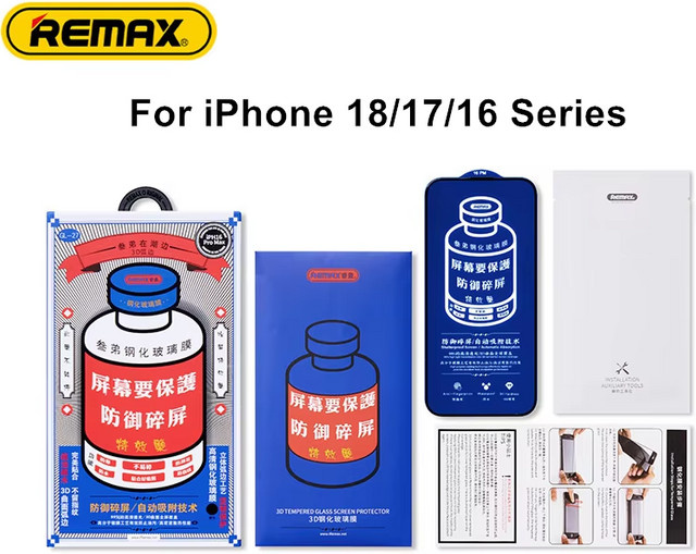 REMAX 3D HD Displayschutz aus gehärtetem Glas für iPhone 18 Pro, 18 Pro Max, iPhone 17, 17 Pro, 17 Pro Max und iPhone 16 Serie in Transparent - Bild 1