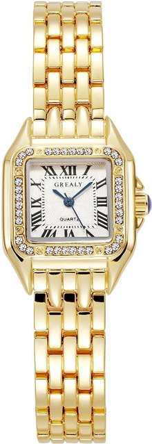Armbanduhr Edelstahl, Quarz, eckig, beige, Kristall, Damen - Bild 1