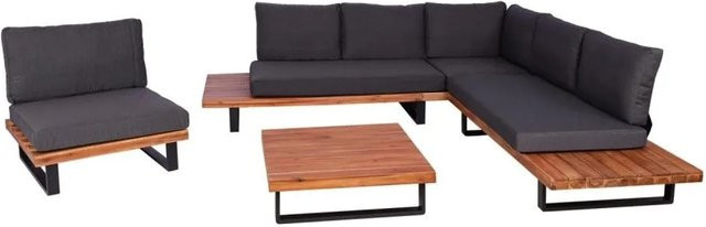 MCW Garten-Lounge-Set H54 mit Sofa und Sesseln aus Akazienholz und Aluminium in Braun mit dunkelgrauen Polstern - Bild 2