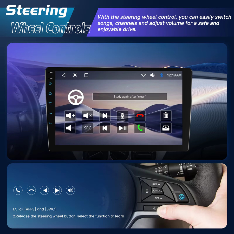 Podofo 2Din Kabelloses CarPlay Autoradio mit 9 Zoll IPS-Bildschirm, MP5 Multimedia-Player, Bluetooth, Android Auto und FM RDS in Schwarz - Bild 3
