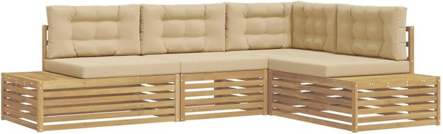 vidaXL Outdoor-Sofagarnitur aus Akazienholz in L-Form mit Polstern, Weiß/Beige - Bild 1