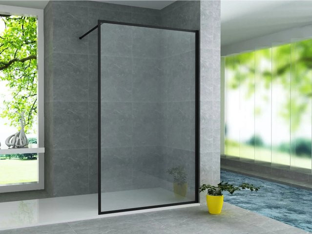 Aloni Duschwand Walk-In Duschabtrennung mit Easy-Clean-Beschichtung, Schwarz-Matt, Transparent, B: 80 cm, H: 200 cm, Glasstärke: 8 mm - Bild 1