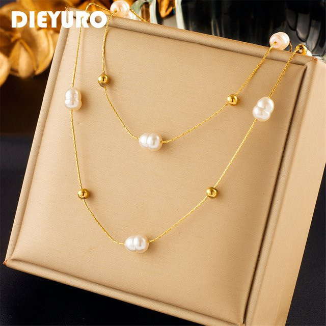 DIEYURO Halskette, Edelstahl, Perle, Gold, Damen - Bild 1