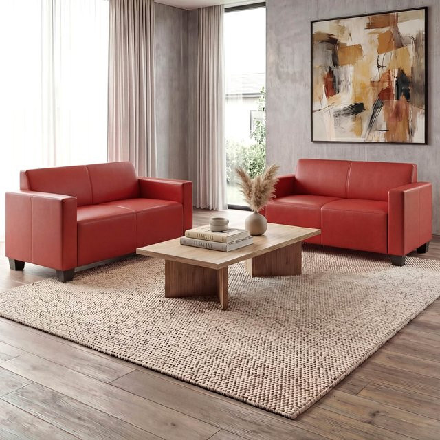 MCW Sofa-Garnitur Moncalieri 2er-Set aus Kunstleder in Rot - Bild 1