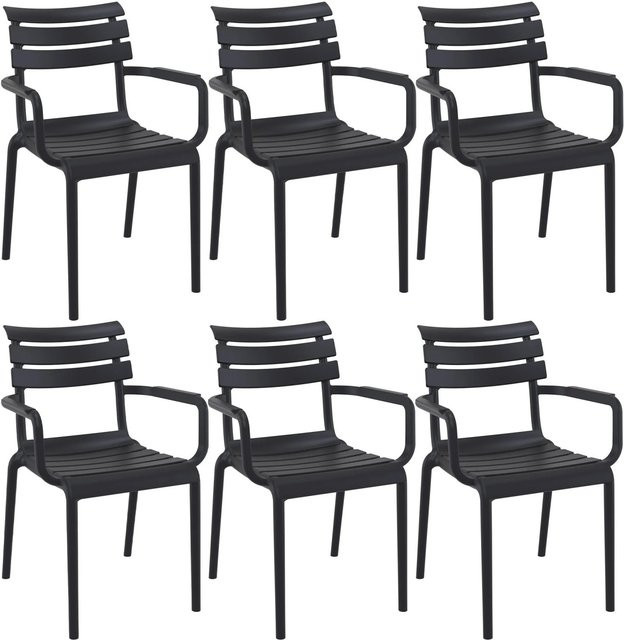 6er Set DELUKE Gartenstühle LARS aus Polypropylen in Schwarz, stapelbare Outdoor-Loungestühle mit Armlehnen, B/T/H: 58 x 59 x 85 cm - Bild 1