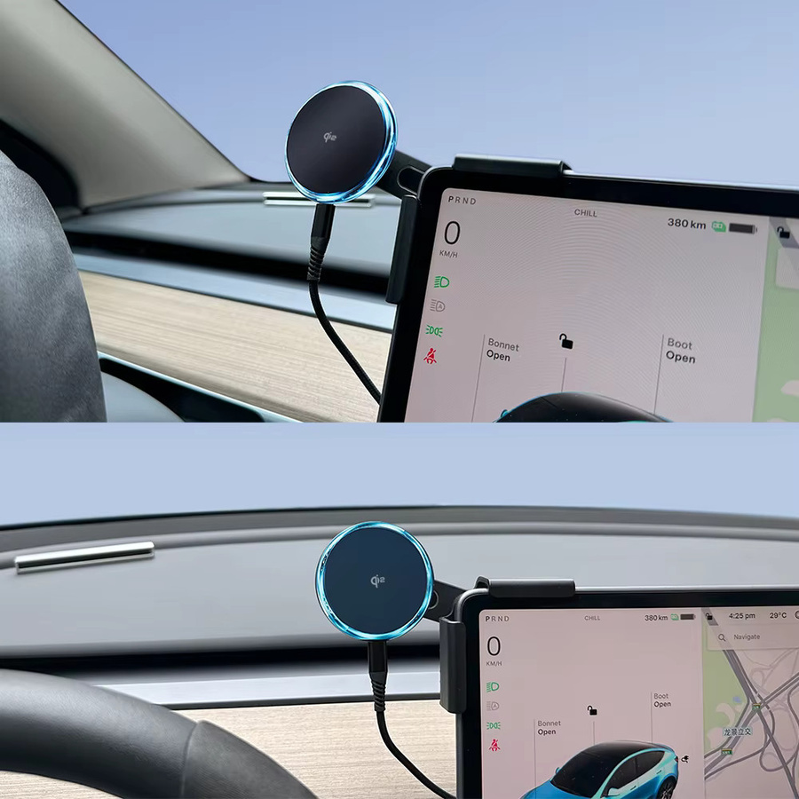 TESY Qi2 15W Magnetisches kabelloses Ladegerät mit Handyhalterung und Bildschirmhalterung in Schwarz, kompatibel mit MagSafe für Tesla Model Y, Model 3 Highland und Juniper - Bild 4