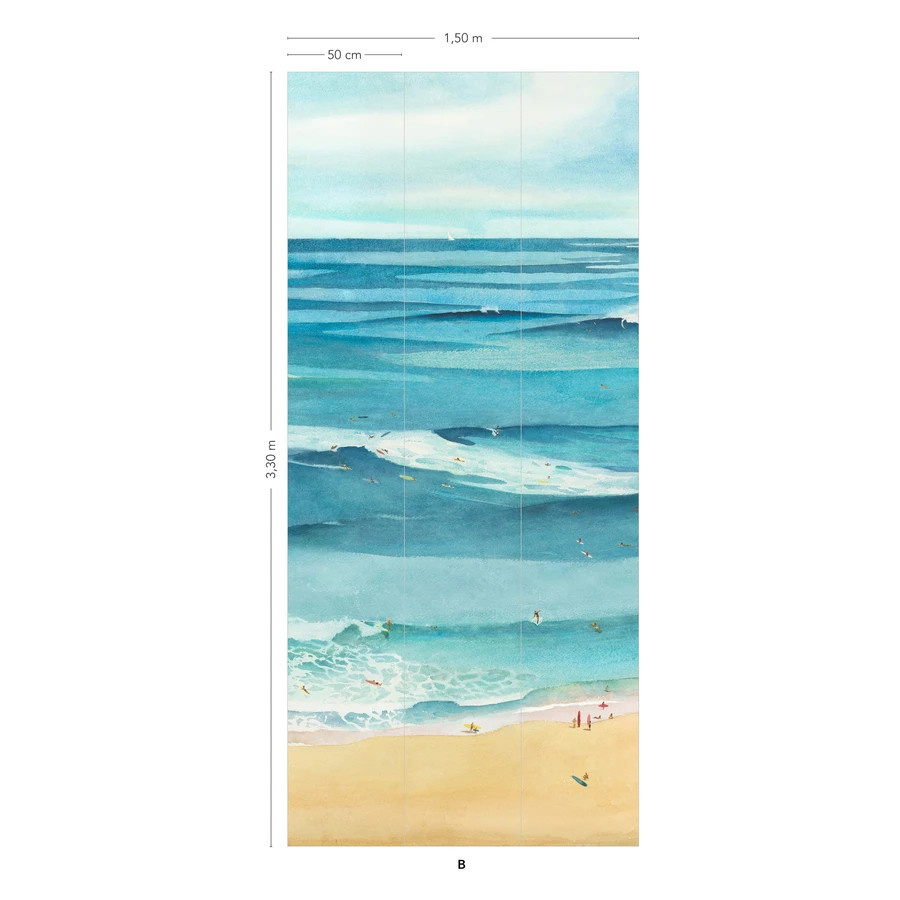 Isidore Leroy Wandbehang Mural Surf Guethary in Blau, Gelb und Multicolour mit maritimem Sommer-Design - Bild 1