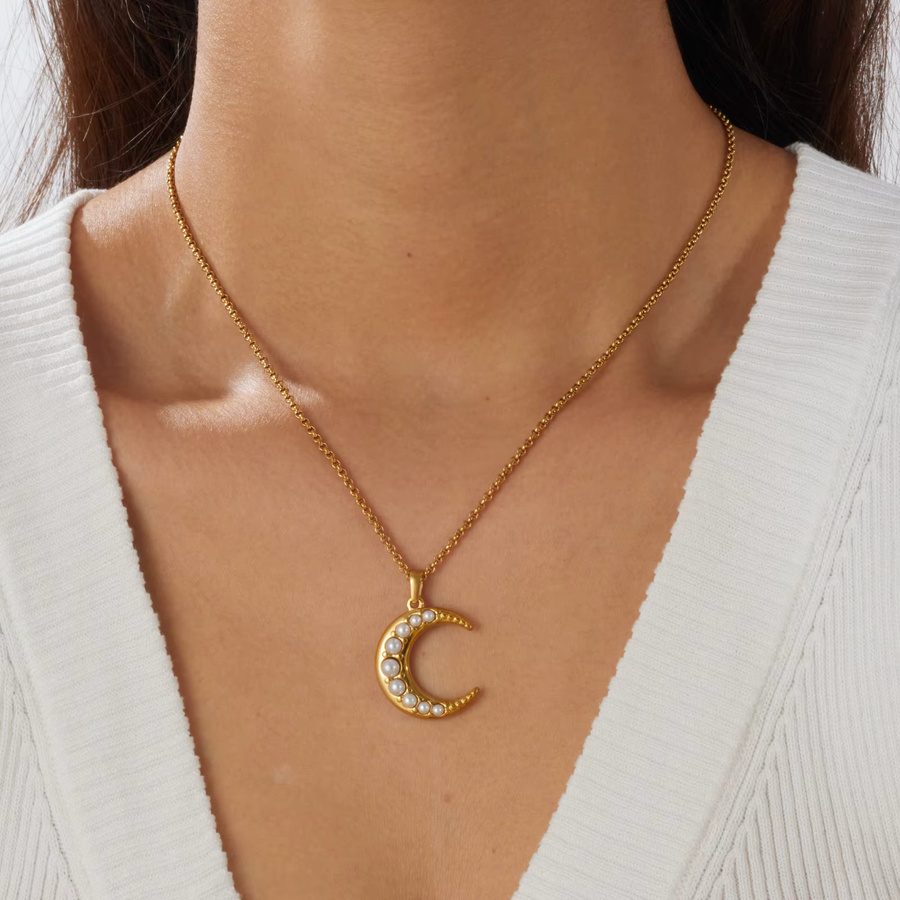 xiyanike Halskette mit Perlenanhänger, 316L Edelstahl, Gold, Damen - Bild 3