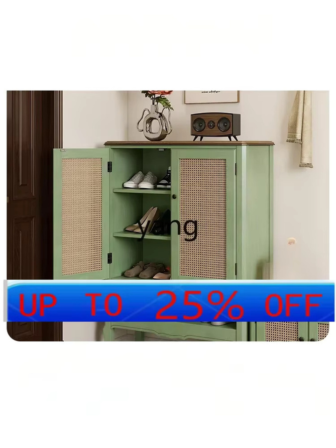Lmm Retro-Schuhschrank aus Massivholz in Grün mit Türen und offenen Regalfächern für Flur und Wohnzimmer - Bild 6