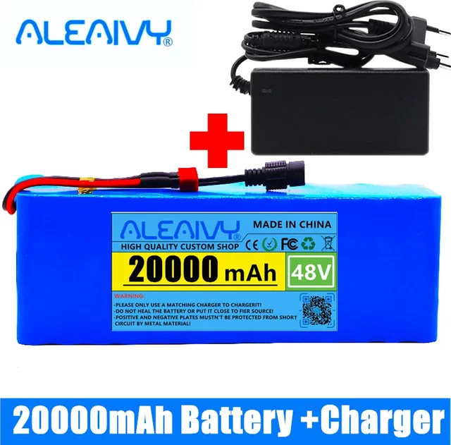 Aleaivy Li-Ionen-Akku 48V 20Ah mit BMS und 54,6V Ladegerät in Blau für E-Bike und E-Roller mit Barrel-Plug Anschluss - Bild 1