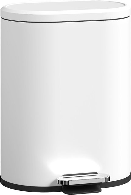 HOMCOM Mülleimer 12L Treteimer aus Metall mit Soft-Close-Funktion und Inneneimer, Weiß, B: 30 cm, T: 25,5 cm, H: 37,5 cm - Bild 1
