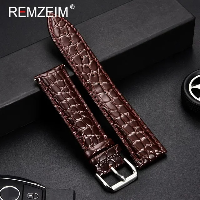 REMZEIM Uhrenarmband Leder, Krokodil Muster, Schwarz, Unisex - Bild 1