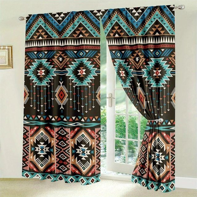 A Family Of Home Textiles Boho Vorhänge mit buntem Blumenmuster, 2er-Set, Farbe: Multicolour, Breite: 100 cm, Höhe: 240 cm - Bild 1