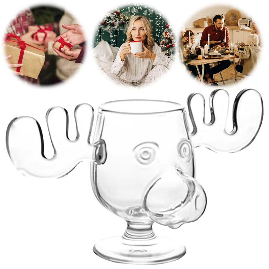 APWIKOGER Weihnachten Rentier Becher aus Glas mit Elchkopf Design, 240 ml - Bild 2