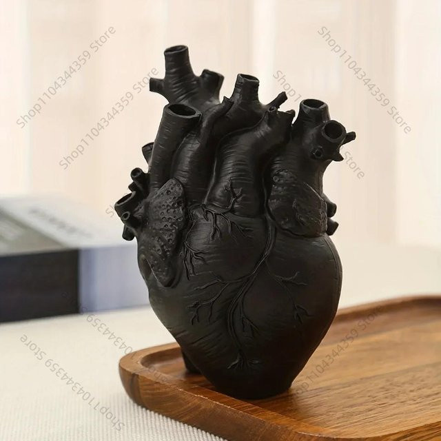 Anatomische Herzvase von Yiran Furniture in Schwarz aus Harz für moderne Kunst und Halloween-Dekoration - Bild 1