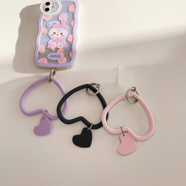 Silikon Handy Gurt mit Herz-Anhänger und Schlüsselbund als Anti-Verlust Lanyard in Weiß für Damen und Herren - Bild 1