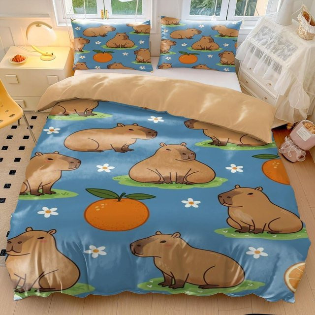 Flylo Capybara Bettwäsche-Set aus Mikrofaser, 2-teilig, Hellbraun, B/H: 135 x 100 cm - Bild 1
