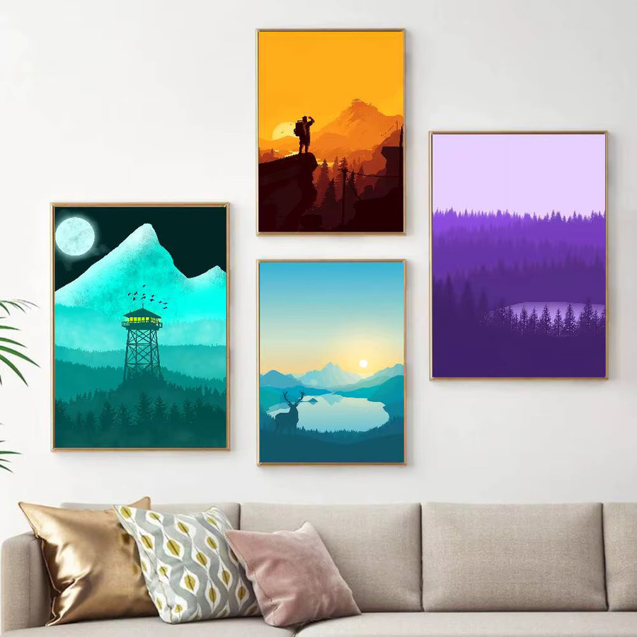 Firewatch Moon Mountain Forest Poster als Wandkunst für deine nordische Heimdekoration - Bild 2