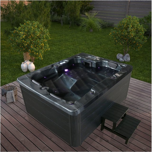 HOME DELUXE Outdoor Whirlpool BLACK MARBLE mit Treppe und Thermoabdeckung in Black Marble - Bild 1