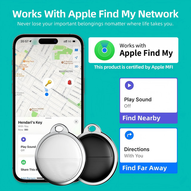 HACHANLUN iOS GPS-Tracker in Weiß für Schlüssel, Geldbörsen und Haustiere mit präziser Fernortung und Anruffunktion - Bild 1