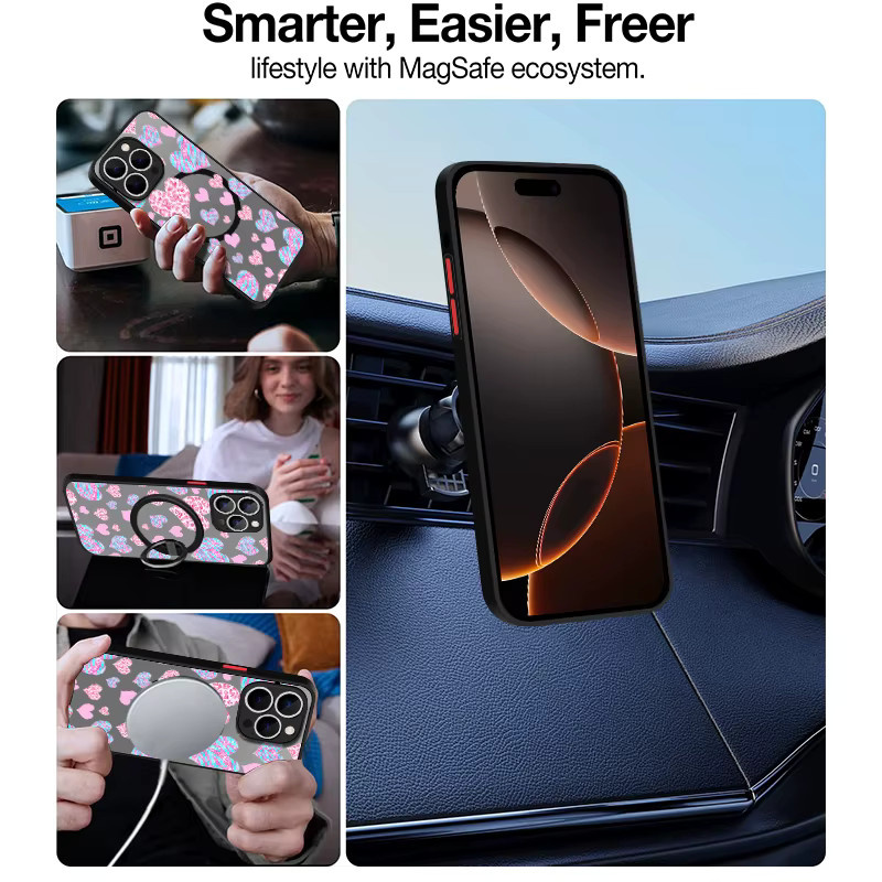 YISHANGOU Handyhülle mit magnetischem Straßenschild-Herz-Design für iPhone 15, Farbe: Schwarz, Material: Weiches TPU und Acryl - Bild 1