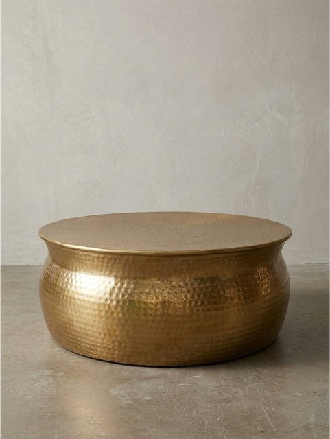 KADIMA DESIGN Couchtisch orientalisch rund aus Metall in Gold mit Hammerschlag-Optik, Durchmesser: 75 cm, Höhe: 31 cm - Bild 1
