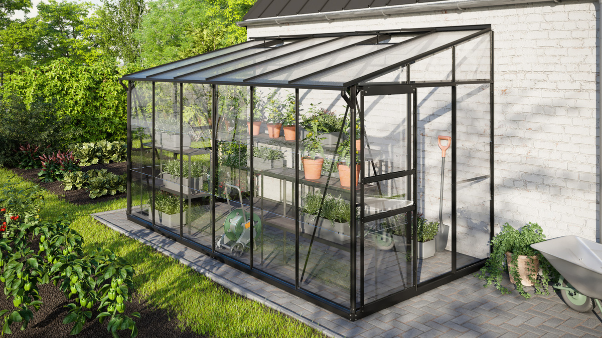 Vitavia Anlehn-Gewächshaus Ida 7800 Schwarz mit Polycarbonat und Einscheiben-Sicherheitsglas, 7,8 m² - Bild 4