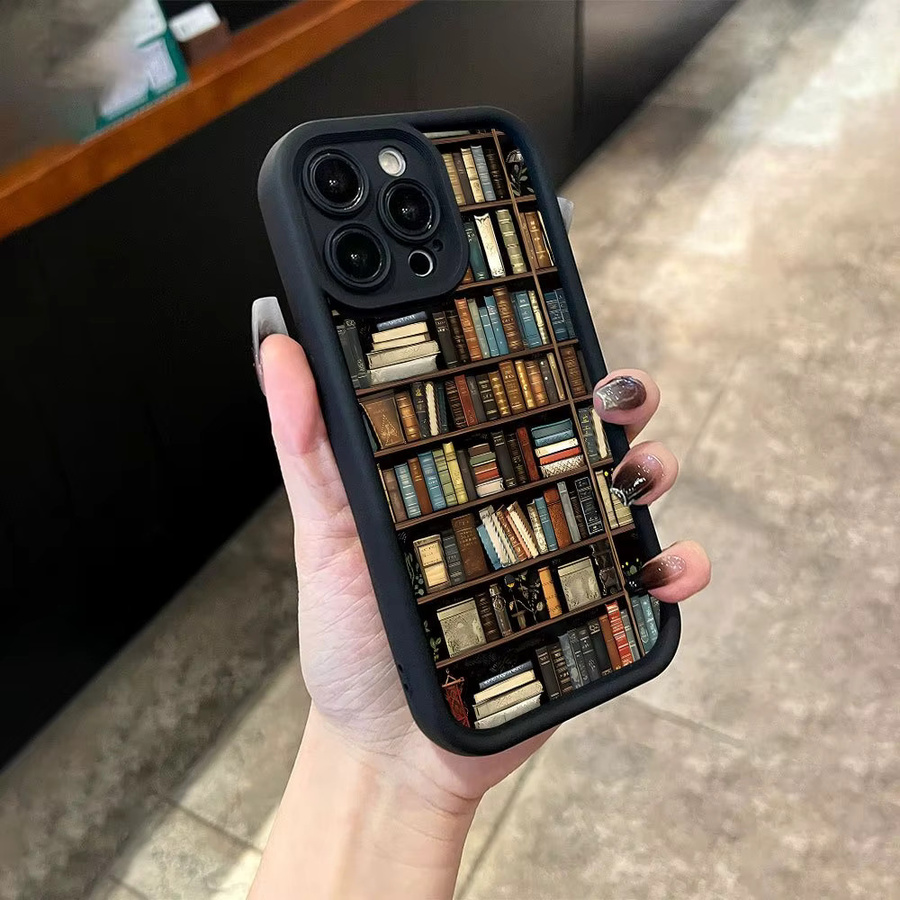 Wolkerfly Handyhülle mit kreativem Bücherregal-Muster für iPhone Modelle, Luftstoßfestes Softcover, Multicolour - Bild 3