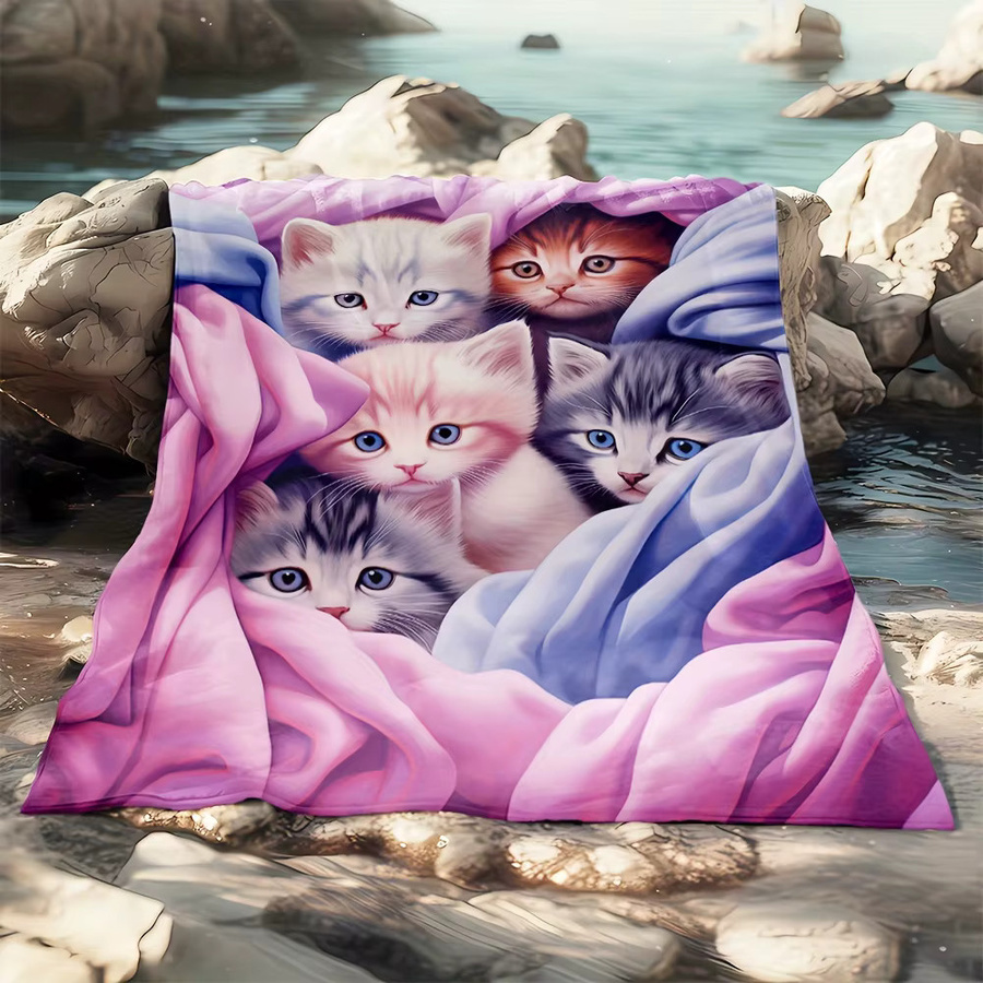 VIKAMA Flanell-Decke Multi-Cat mit Tiermotiv in Multicolour, weiche Kuscheldecke für Wohnzimmer und Kinderzimmer - Bild 2