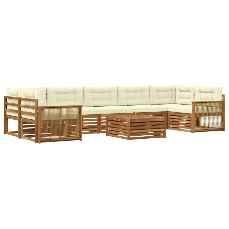 vidaXL Outdoor-Sofagarnitur L-Form aus massivem Akazienholz mit 8 Kissen in Natur und Creme - Bild 2